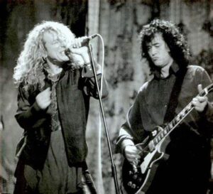 Robert Plant and Jimmy Page in concert.